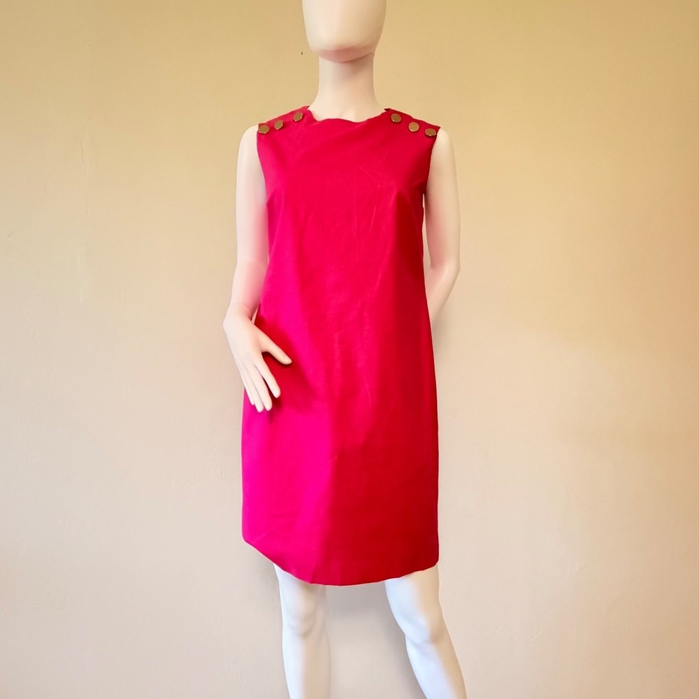 NWT Ann Taylor Factory Pink Sleeveless Shift Dress Gold Button Shoulder Size 0